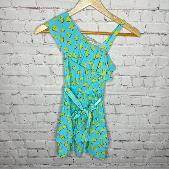 Disney D-Signed Blue Heart Print Flounce One Shoulder Dress Girls Size M - Picture 2 of 5